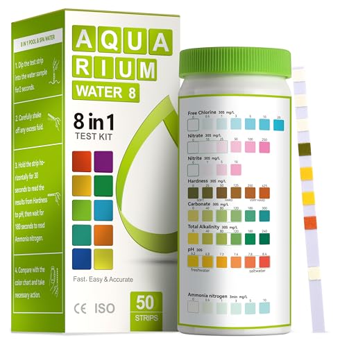 AAwipes 8-in-1 Aquarium Test Kit for Fish Tanks - Quick & Accurate Water Testing Strips for Aquariums & Ponds. Tests pH, Ammonia, Alkalinity, Hardness, Chlorine, etc. (K02-50)