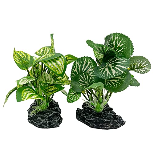 Smoothedo-Pets Aquarium Plants Betta Fish Tank Decorations 4inch/2pcs Soft Silk Artificial Plant Goldfish Waterscape Fish Hides Snake Tank/Reptiles Plants(A-2pcs Set/Green)
